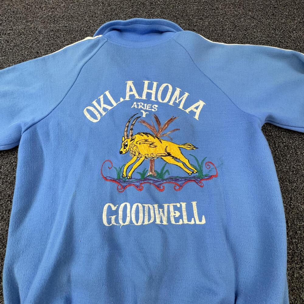 Vtg Apollo Track Jacket Womens M Blue Oklahoma Full Zip Collared Pockets 70s